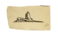 Entwurfsskizze Mendelsohns für den Einsteinturm aus dem Jahr 1920 (Feder, schwarze Tusche auf Transparentpapier)
